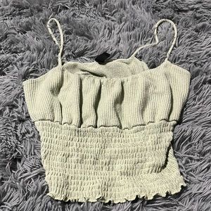 green spaghetti, strapped shirt